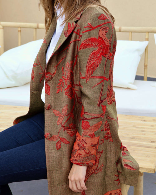 cappotto delhi verde oliva fatto a mano anirav brand cashmere e seta collezione india