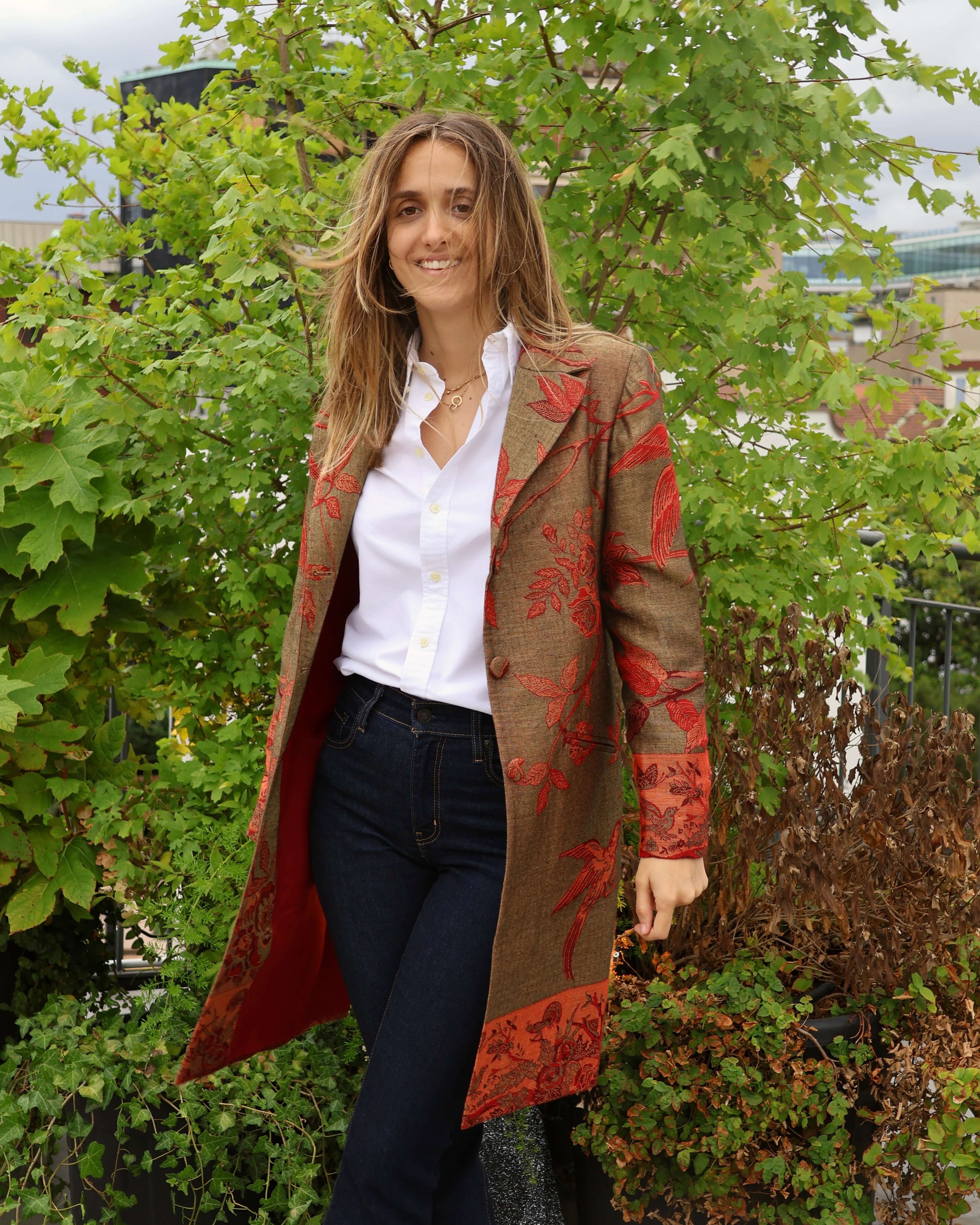 cappotto delhi verde oliva fatto a mano anirav brand cashmere e seta collezione india