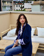 cappotto velluto Jaipur blu ricamo suzani fatto a mano anirav brand