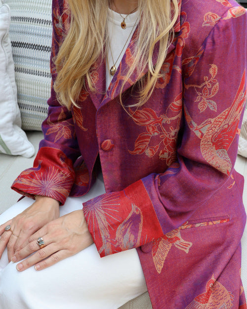 cappotto delhi viola Anirav brand artigianale cashmere e seta 