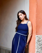 Long Amman dress in linen and hand-embroidered