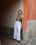 Petra trousers in linen and hand-embroidered