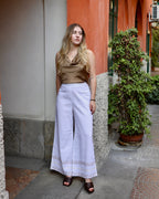Petra trousers in linen and hand-embroidered