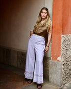 Petra trousers in linen and hand-embroidered
