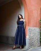 Long Amman dress in linen and hand-embroidered